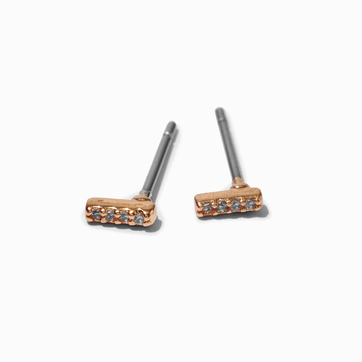 Gold Cubic Zirconia 4MM Bar Stack Stud Earrings,