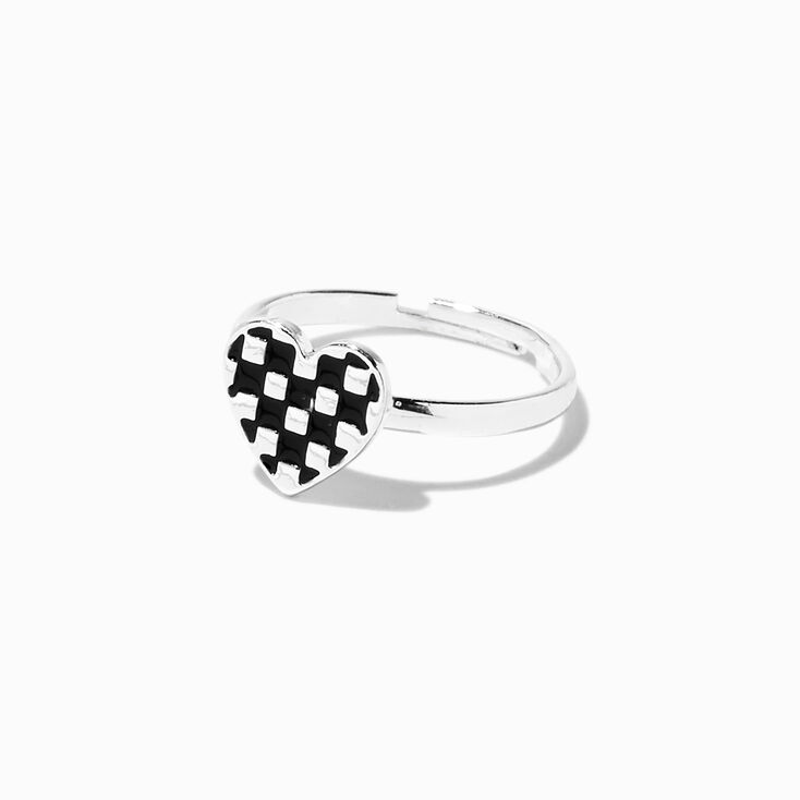 Black &amp; White Checkered Star, Heart, &amp; Mushroom Rings - 3 Pack,