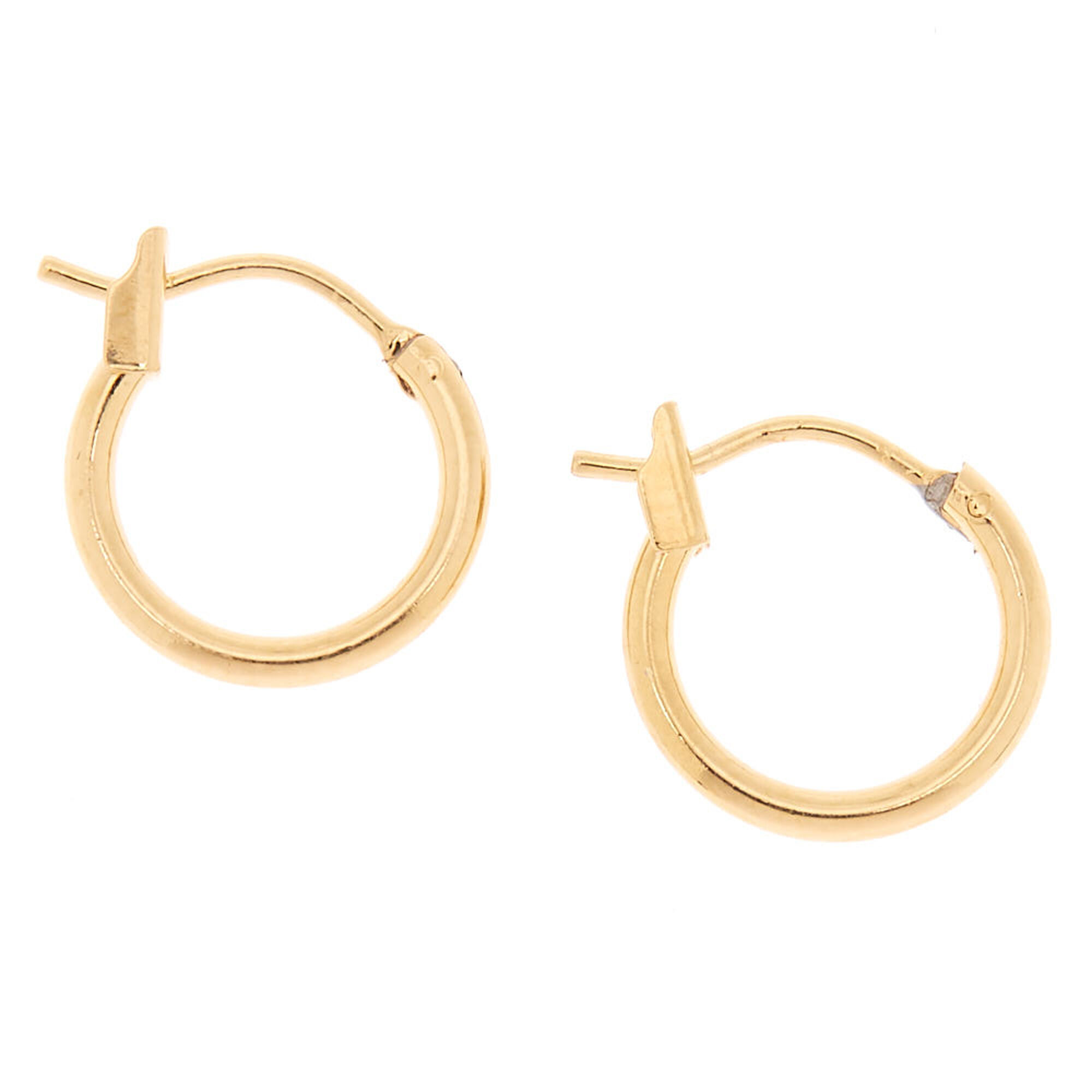 View Claires 18Ct Plated 12MM Hoop Earrings Gold information