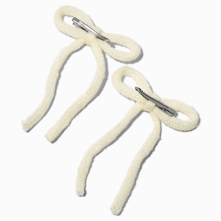 White Knit Hair Bow Clips - 2 Pack,
