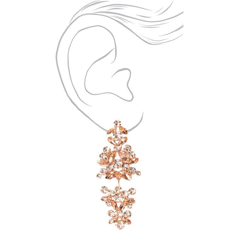 Rose Gold 2&quot; Rhinestone Cluster Chandelier Drop Earrings,