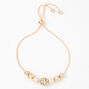 Rose Gold Crystal Fireball &amp; Pearl Bolo Bracelet,