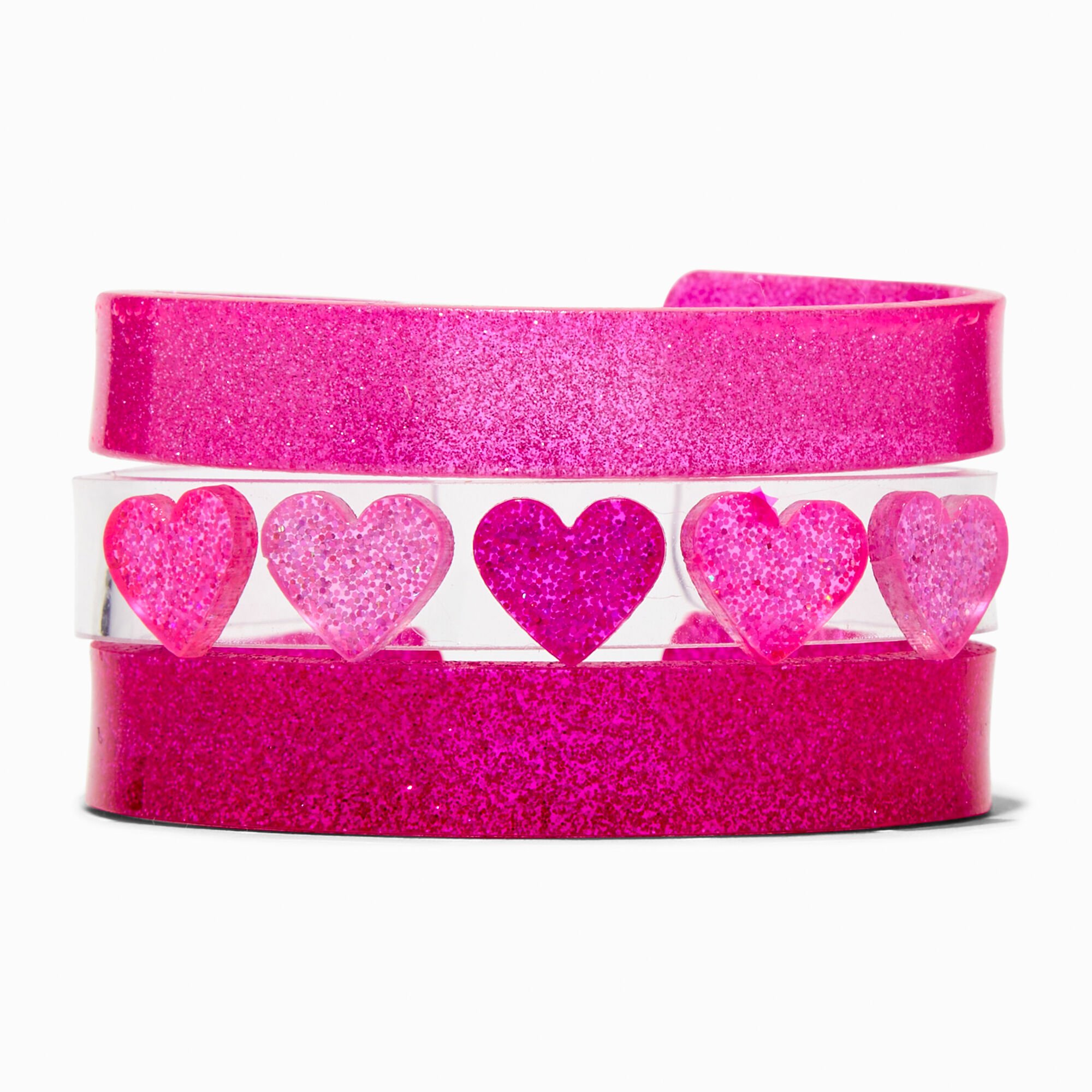 Claire's Club Pink Heart Bangle Bracelets - 3 Pack,