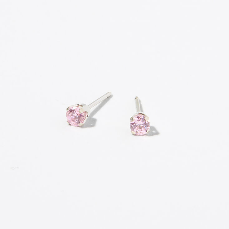 Claire&#39;s Exclusive Platinum 3mm Pink Cubic Zirconia Studs Ear Piercing Kit with Ear Care Solution,