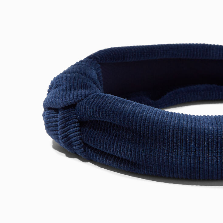 Knotted Ribbed Knit Headband - Navy Blue,
