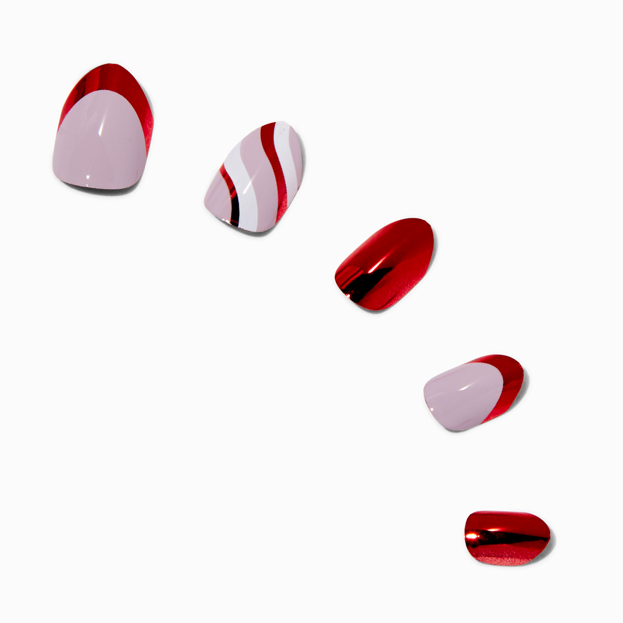 Red Chrome Swirl Stiletto Press On Vegan Faux Nail Set - 24 Pack,