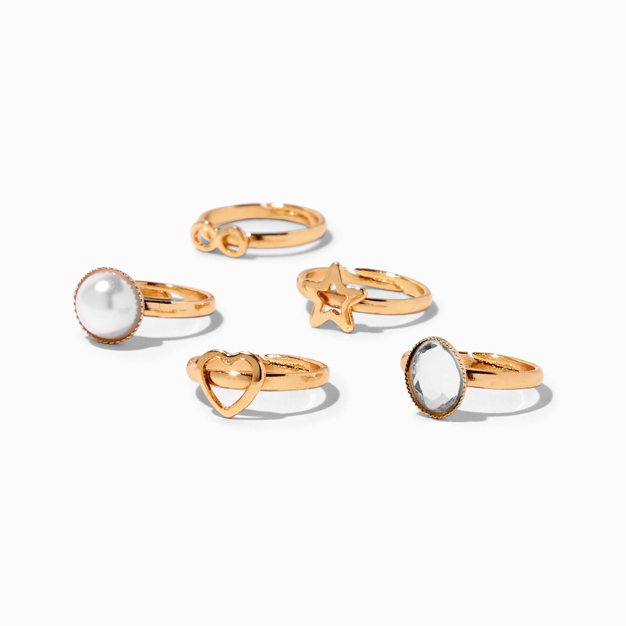 View Claires Club Basic Rings 5 Pack Gold information