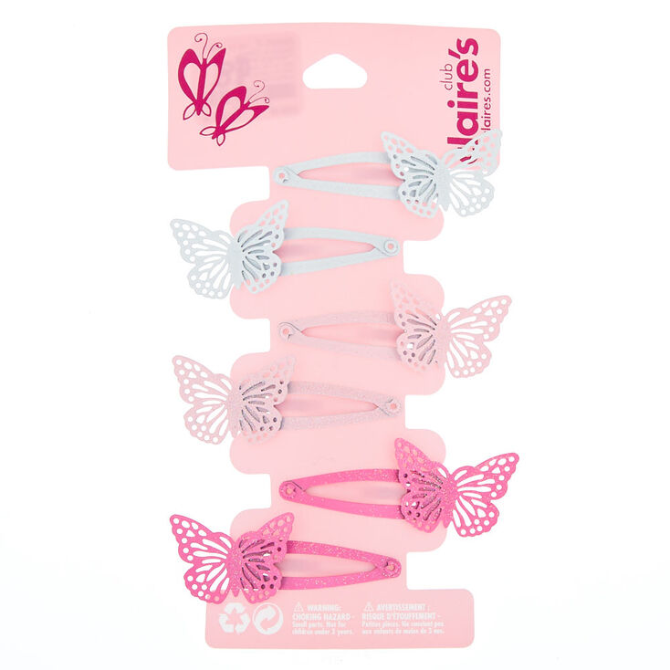 Claire's Lot de 6 barrettes clic clac roses pailletées motif papillon du Claire's Club