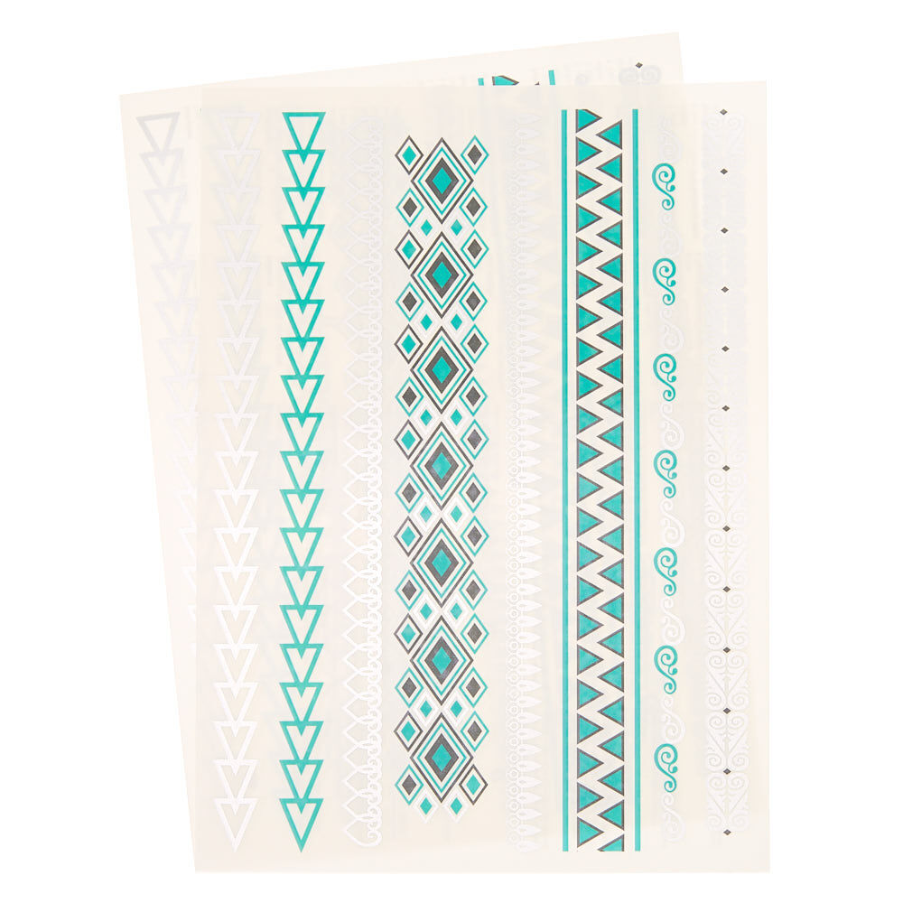 Aztec Jewellery Temporary Tattoos - Teal,