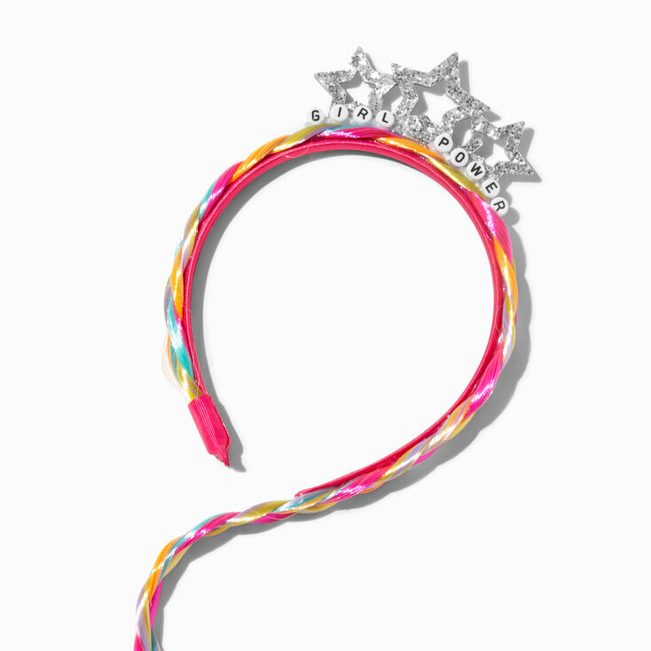 Claire&#39;s Club &quot;Girl Power&quot; Rainbow Faux Hair Headband,