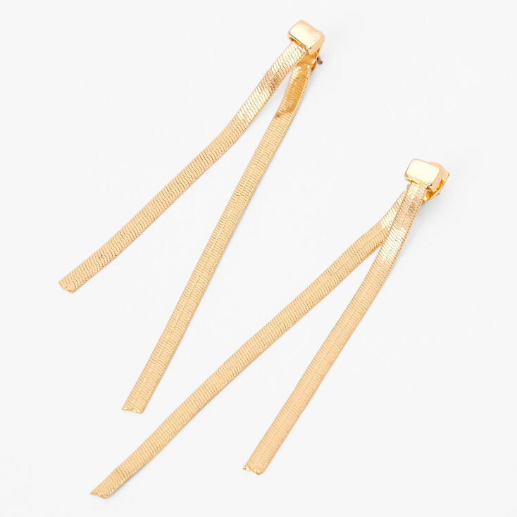 Gold Double Snake Chain 3&quot; Front And Back Drop Earrings,