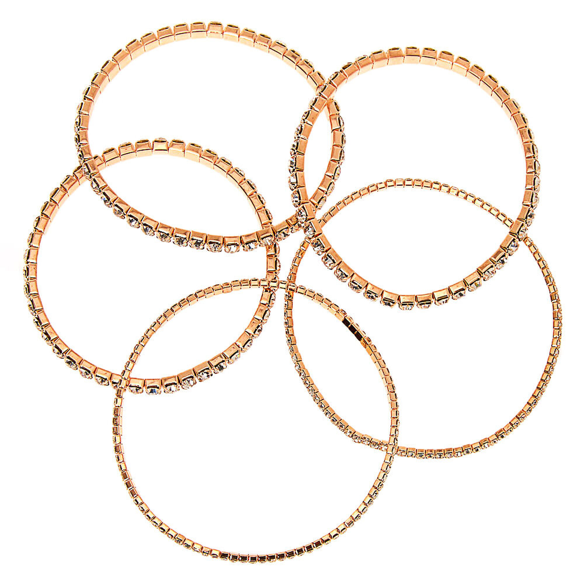 Rose Gold Rhinestone Stretch Bracelets - 5 Pack