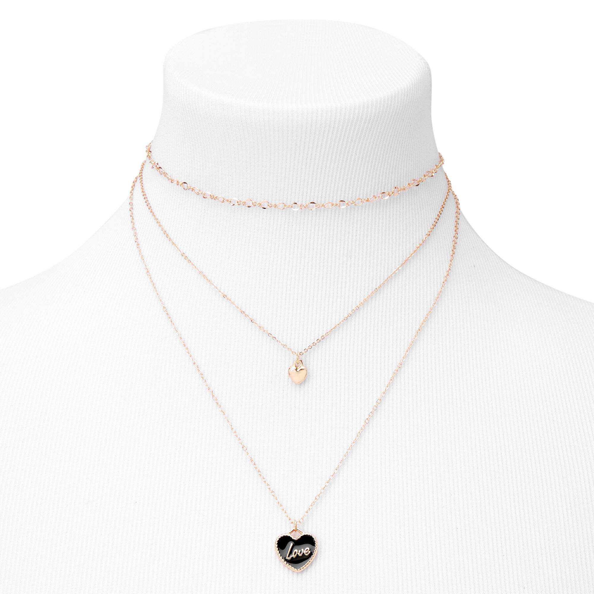 Gold Heart Pendants Multi Strand Necklace,
