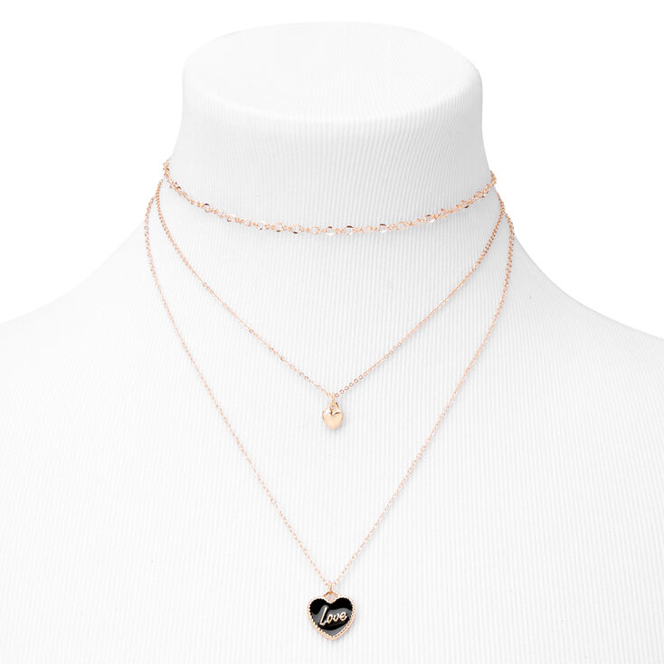 Gold Heart Pendants Multi Strand Necklace,
