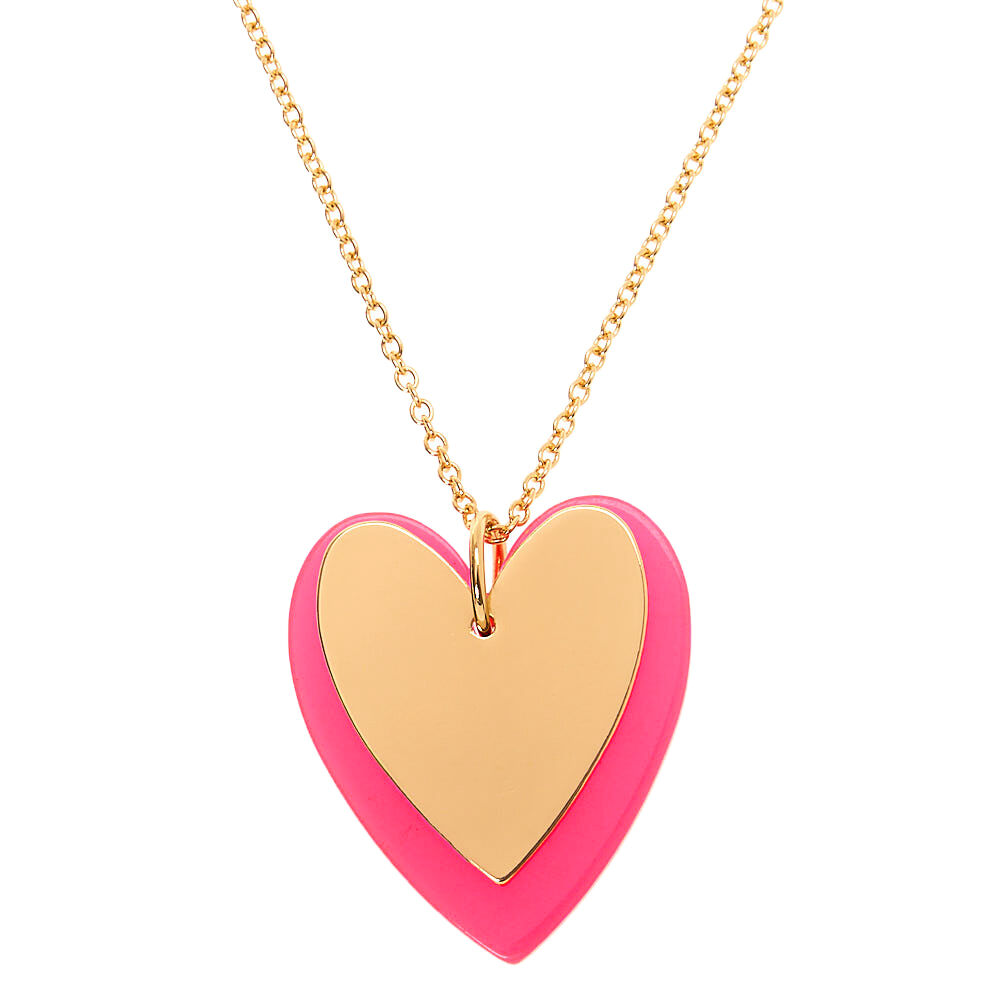 Collier long à pendentif double cœur fluo couleur doré - Rose,