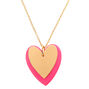 Gold Neon Double Heart Long Pendant Necklace - Pink,