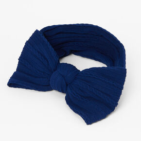 Claire&#39;s Club Nylon Ribbed Bow Headwrap - Navy Blue,