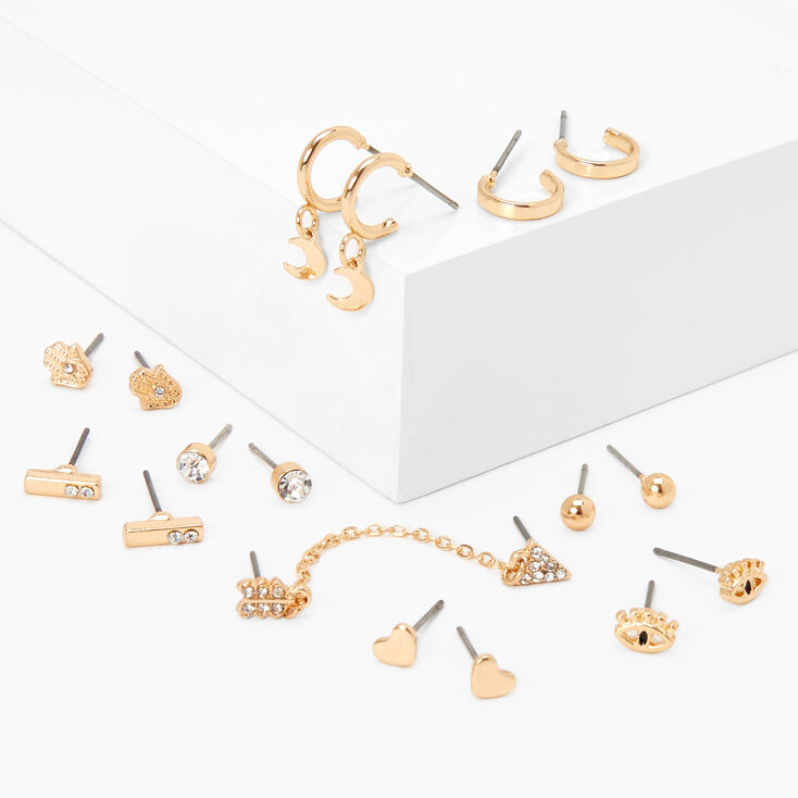 Gold Embellished Mystical Mixed Earrings - 9 Pack,