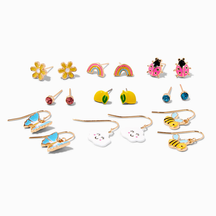 Gold Bumble Bee Mixed Earrings Set - 9 Pack | Claire's US