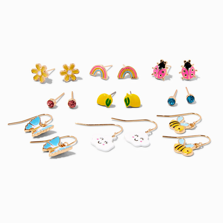 Gold-tone Bumble Bee Mixed Earrings Set - 9 Pack,