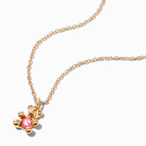 Gold October Birthstone Teddy Bear Pendant Necklace,