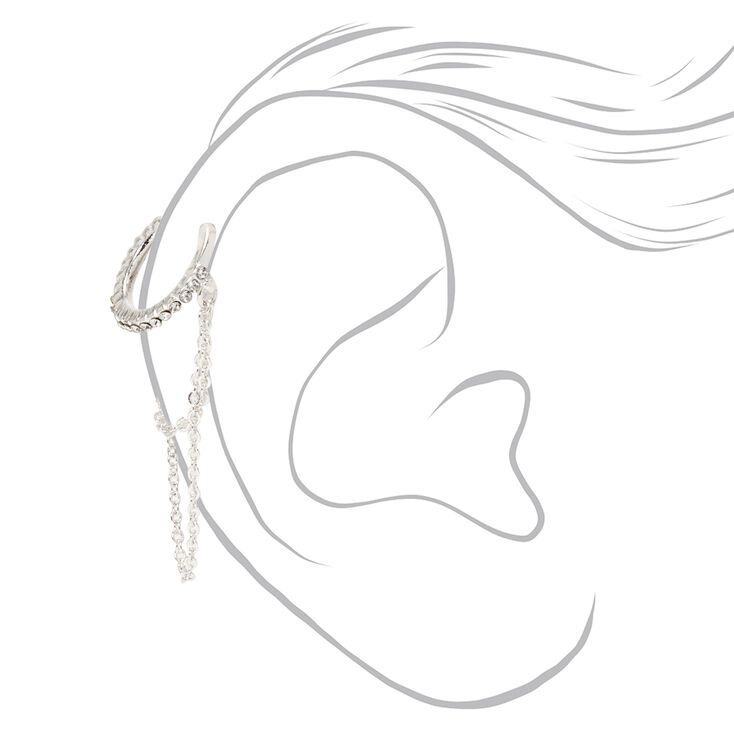 Silver Crystal Hoop Chain Ear Cuff,