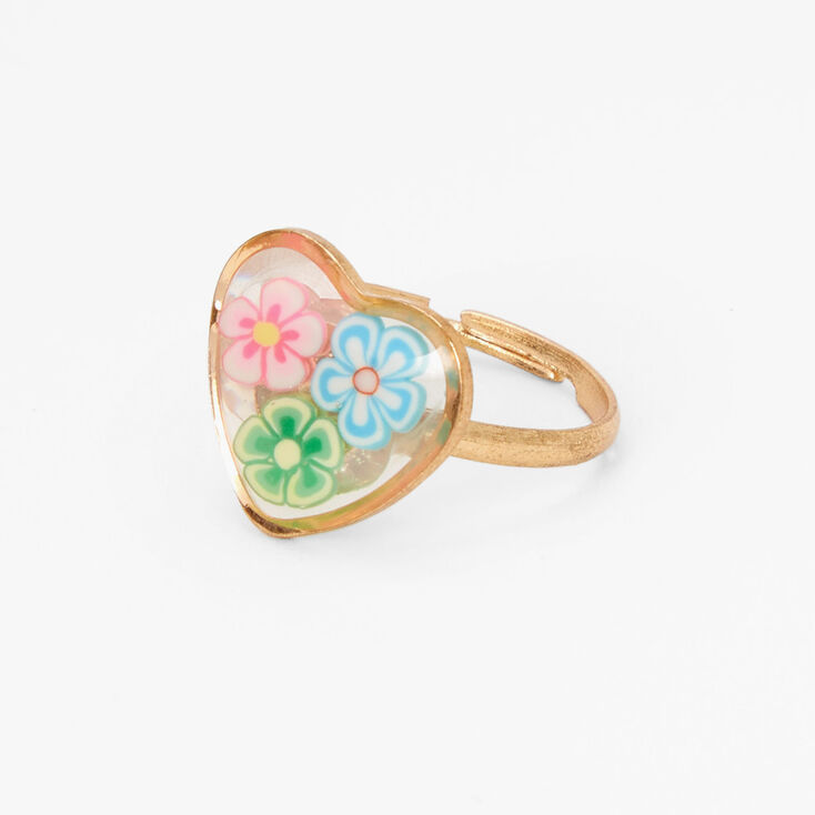 Bague &agrave; fleurs en forme de c&oelig;ur couleur dor&eacute; rose,