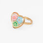 Bague &agrave; fleurs en forme de c&oelig;ur couleur dor&eacute; rose,
