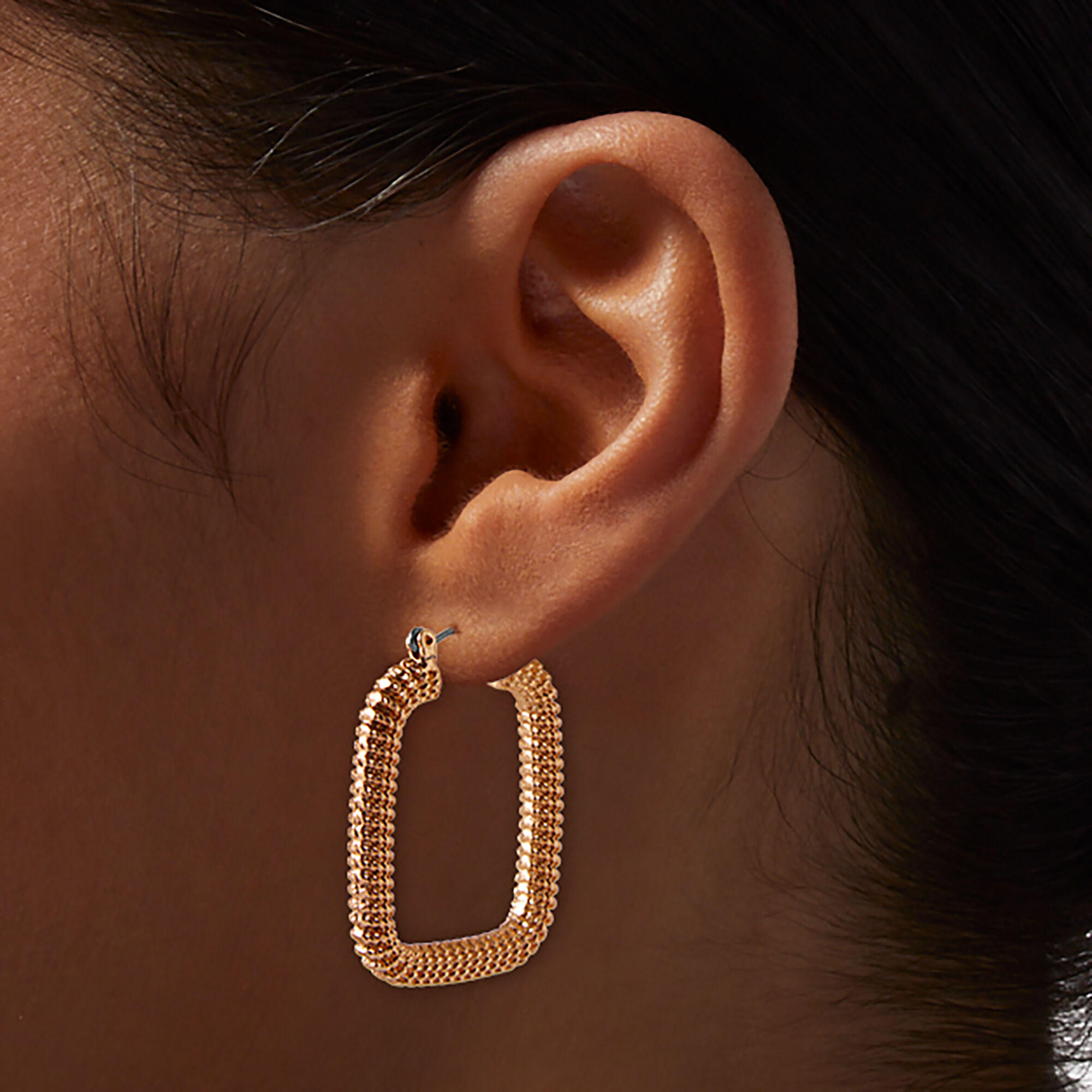 Gold-tone Mesh Square 40mm Hoop Earrings | Claire's US