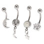 Silver Cubic Zirconia 14G Celestial Belly Rings - 4 Pack,
