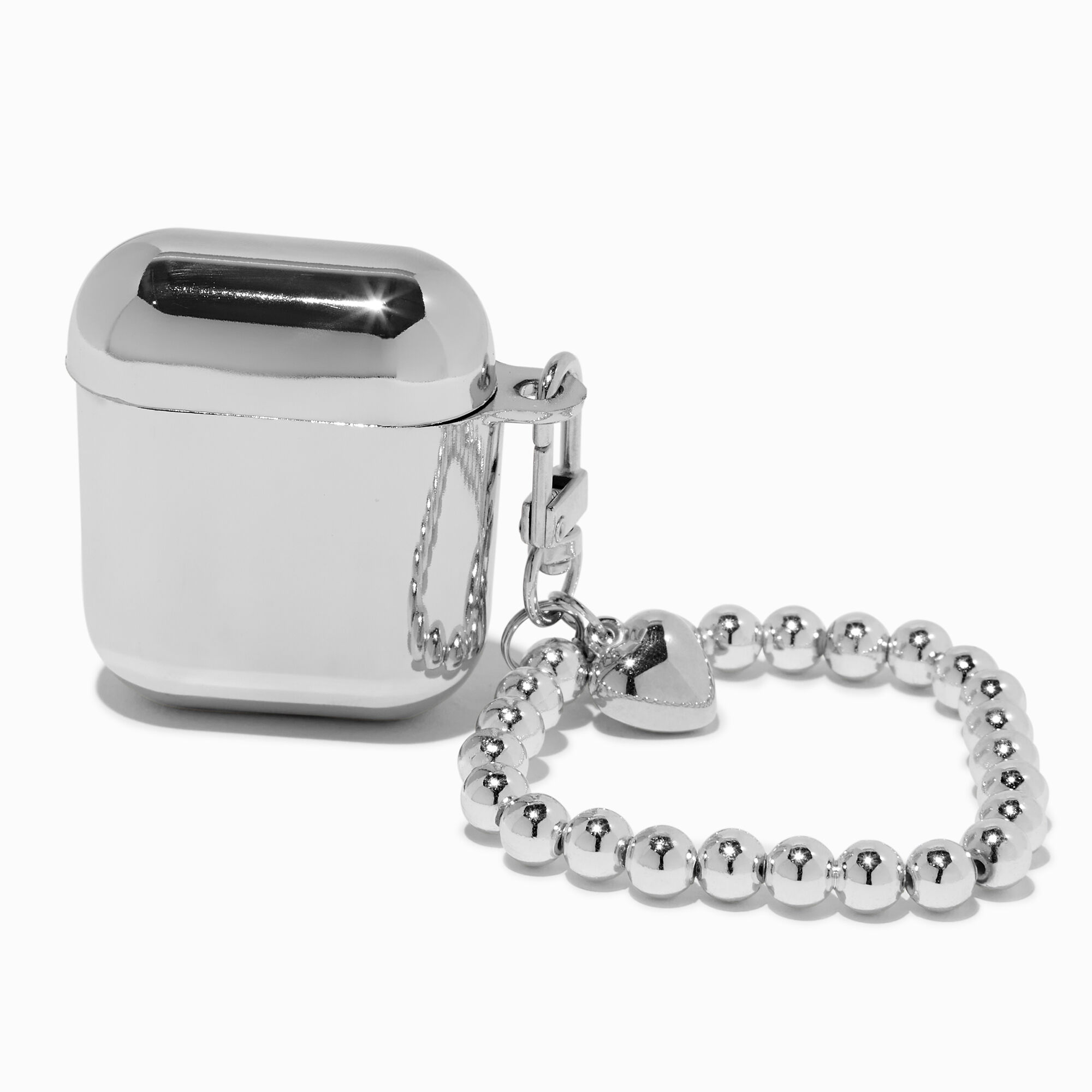 View Claires Electro Earbud Case Cover With Wristlet Compatible Apple Airpods Silver information