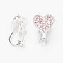 Silver Crystal Heart Clip On Earrings,