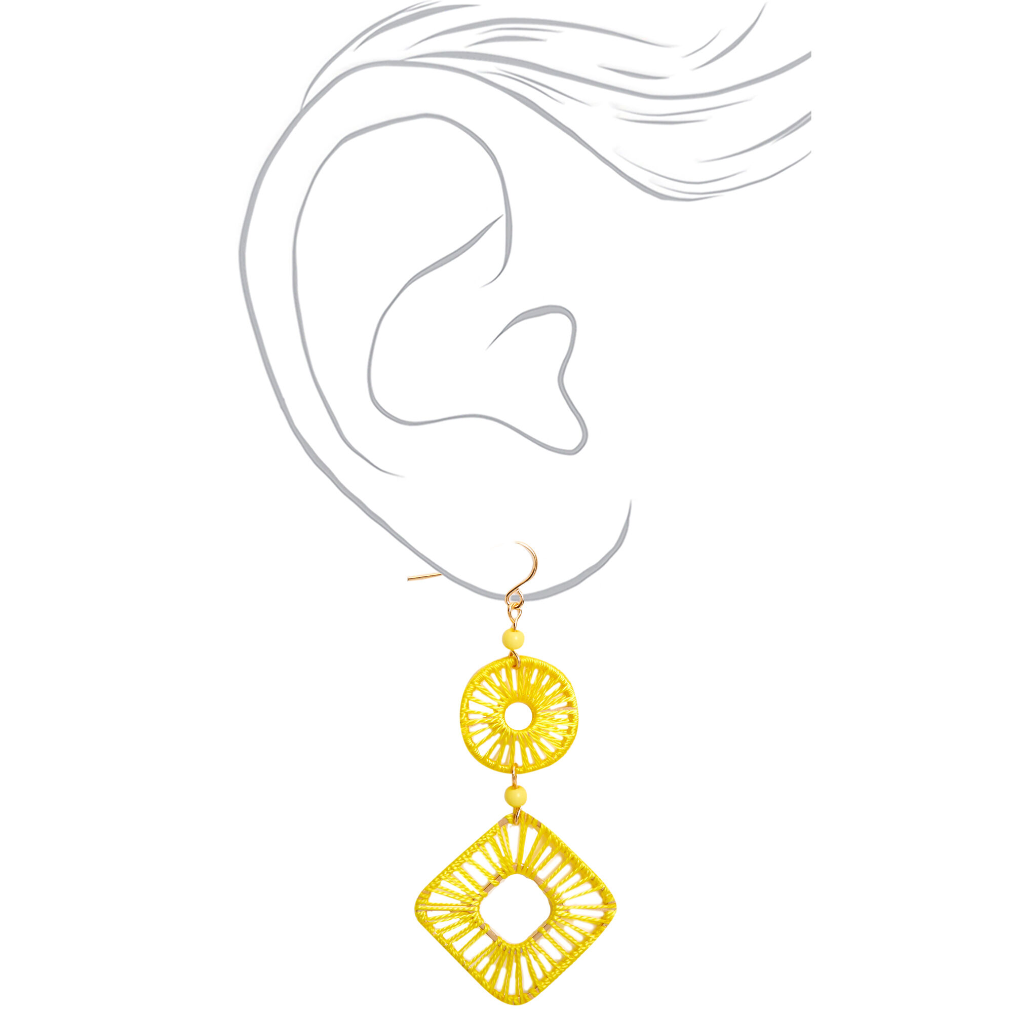Gold 2.5" Threaded Geometric Drop Earrings - Yellow,