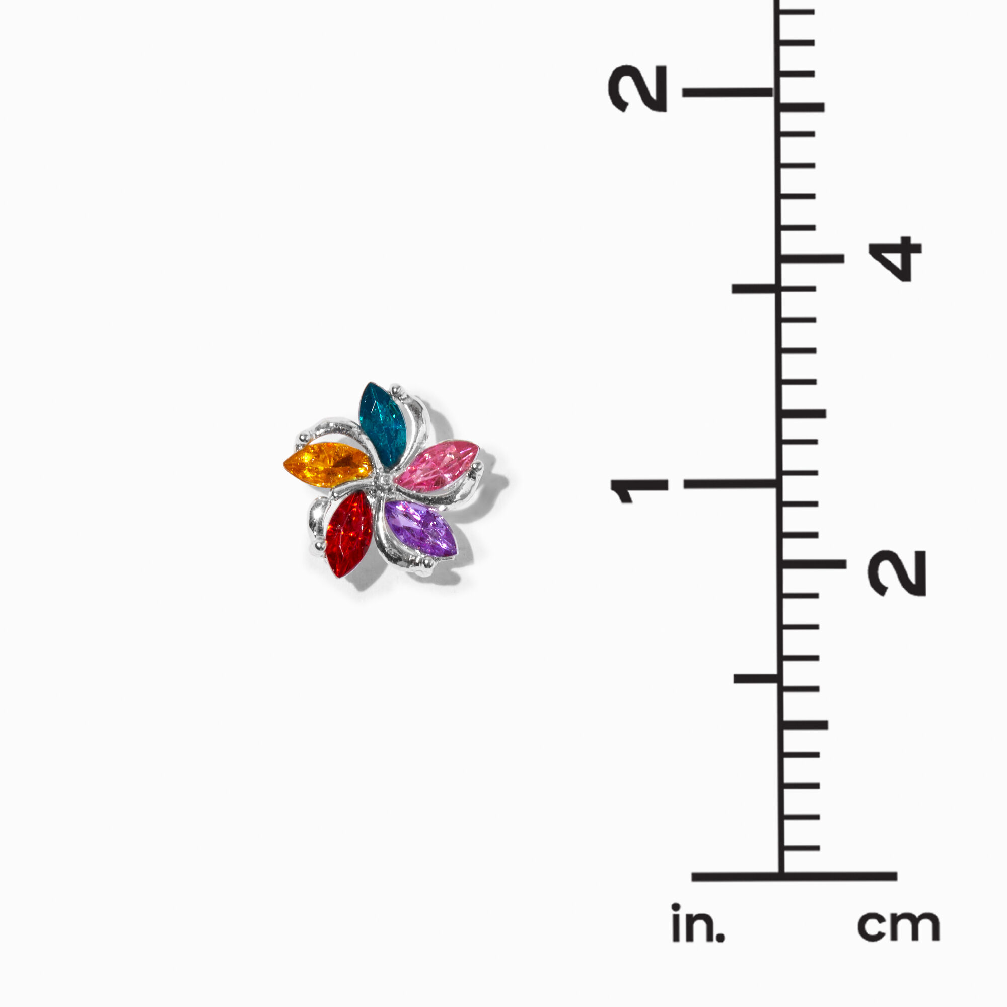 Rainbow Crystal Flower Swirl Silver-tone Stud Earrings,