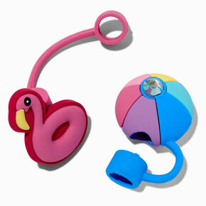 Flamingo &amp; Beach Ball Straw Covers - 2 Pack,