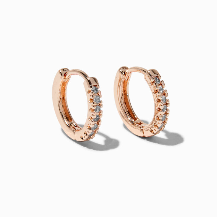 Rose Gold-tone Cubic Zirconia 10mm Hoop Earrings ,