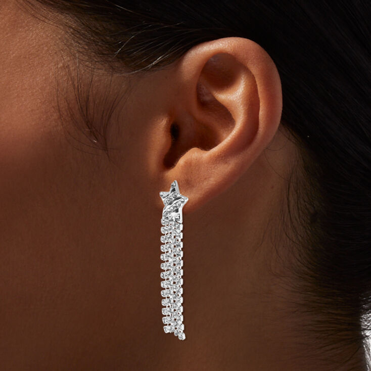 Silver Star Chains 2&quot; Drop Earrings,