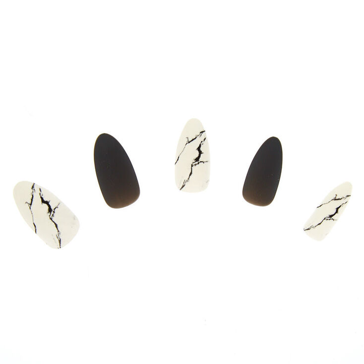 Matte Marble Stiletto Faux Nail Set - Gray, 24 Pack,