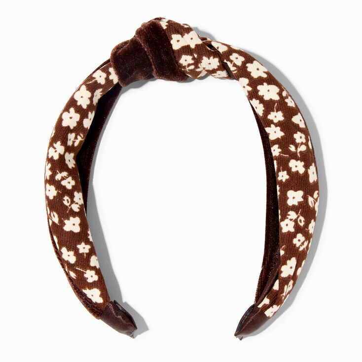 Brown Velvet Daisy Floral Knotted Headband,