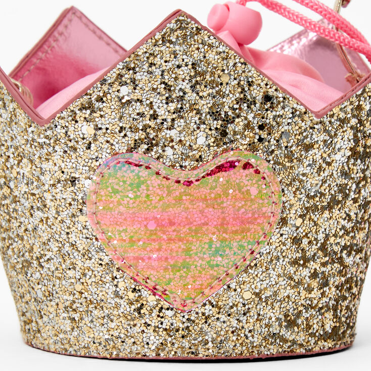 Claire&#39;s Club Glitter Princess Crown Crossbody Bag - Gold,