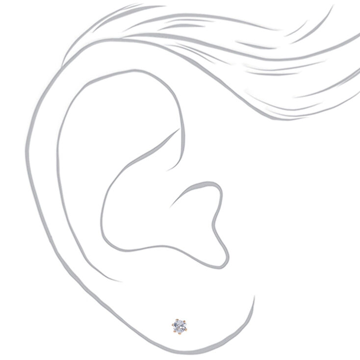 Gold Cubic Zirconia Round Stud Earrings - 3MM,