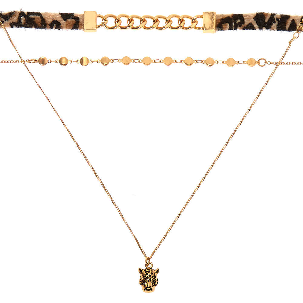 Gold Leopard Choker Necklaces - 3 Pack,