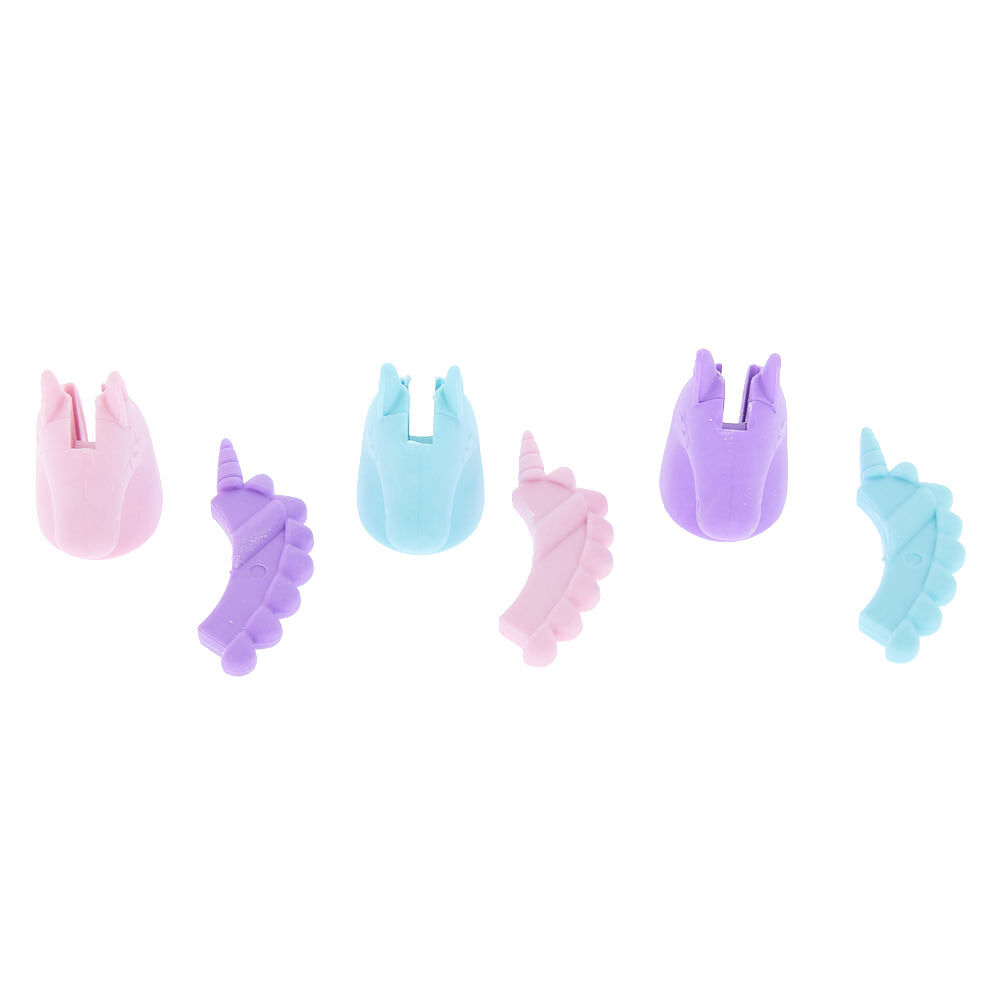 Lot de 3 gommes têtes de licornes pastel,