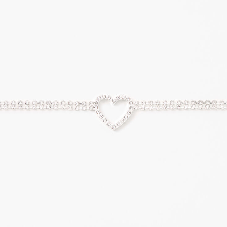 Silver Rhinestone Open Heart Choker,