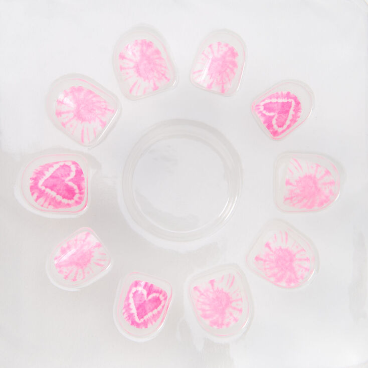 Claire&#39;s Club Pink Tie Dye Heart Vegan Press On Faux Nail Set &#40;10 Pack&#41;,