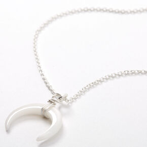 Silver Seashell Horn Pendant Necklace - White,