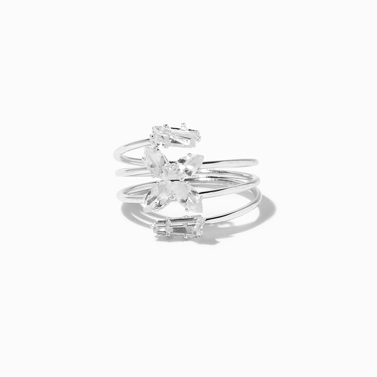 Silver-tone Cubic Zirconia Butterfly Spiral Ring,