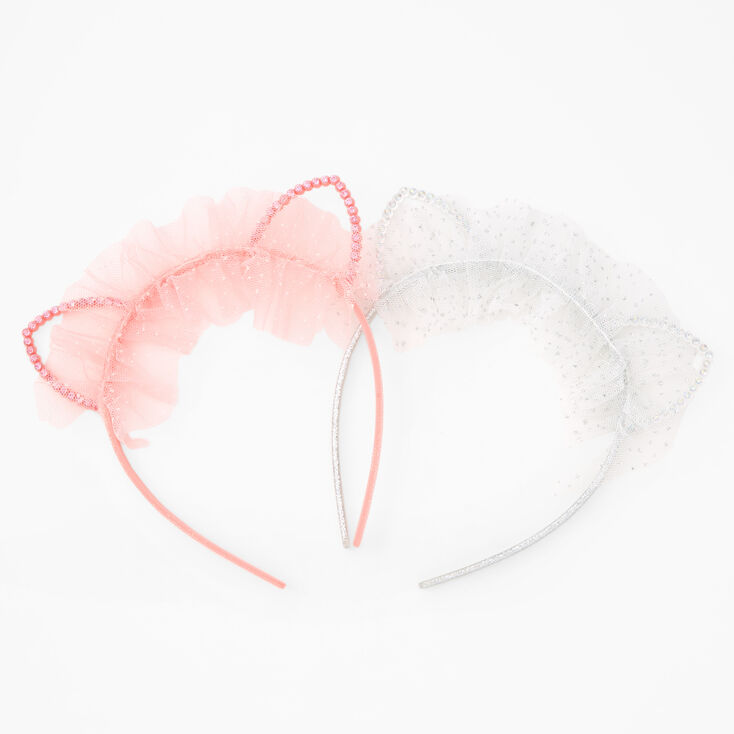 Claire&#39;s Club Pink &amp; Silver Laced Cat Ears Headband -2 Pack,