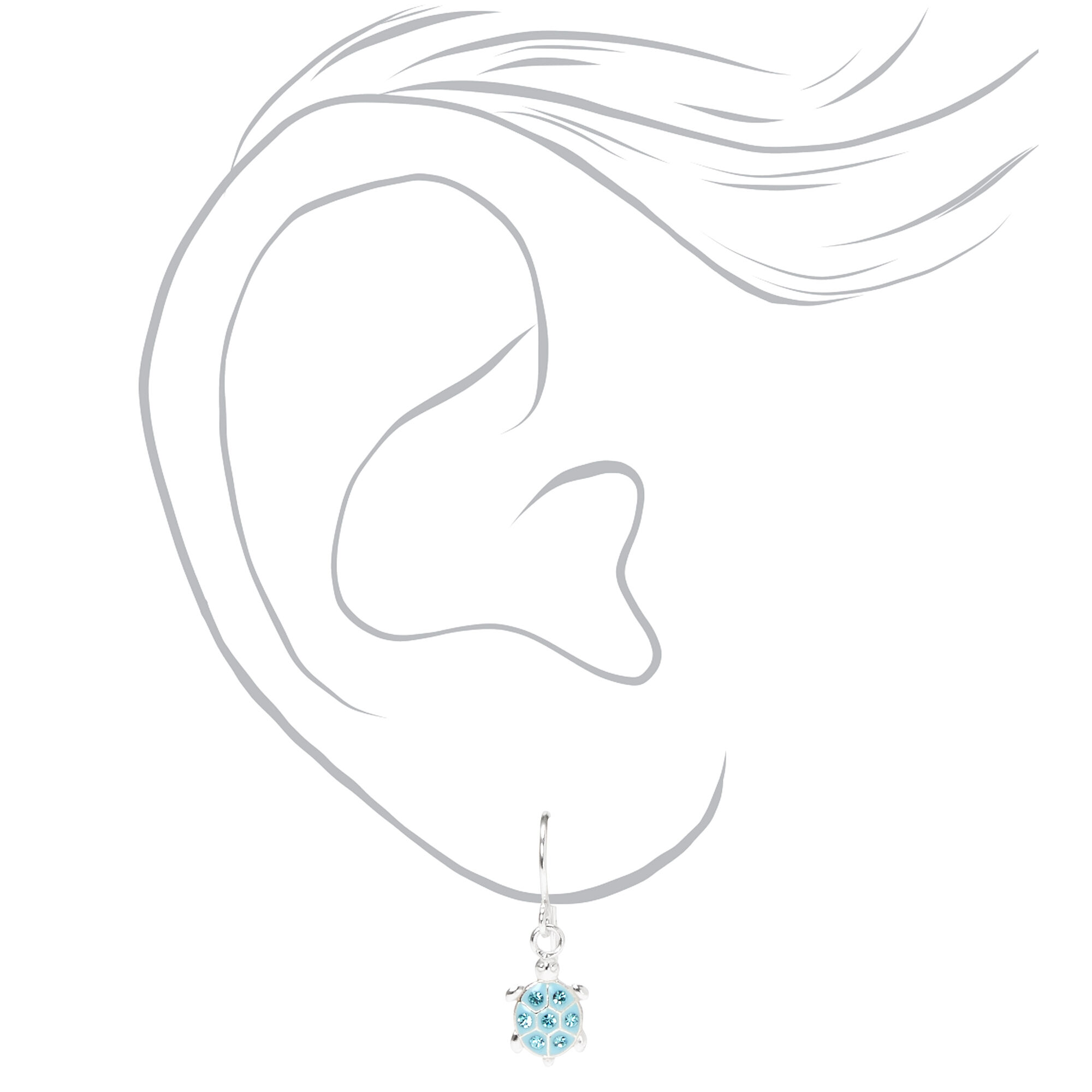 Sterling Silver Embellished Turtle Drop Earrings - Blue,