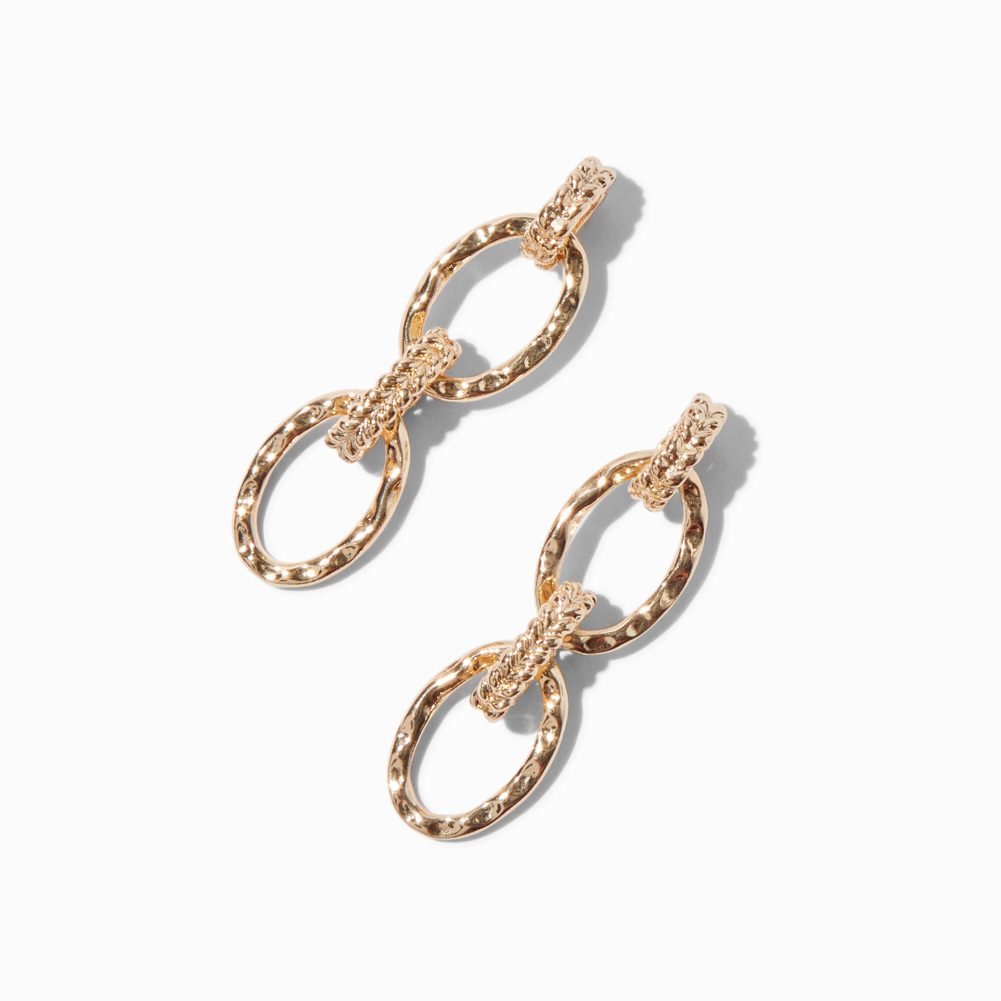 Gold-tone Textured Chain Link Drop Earrings,